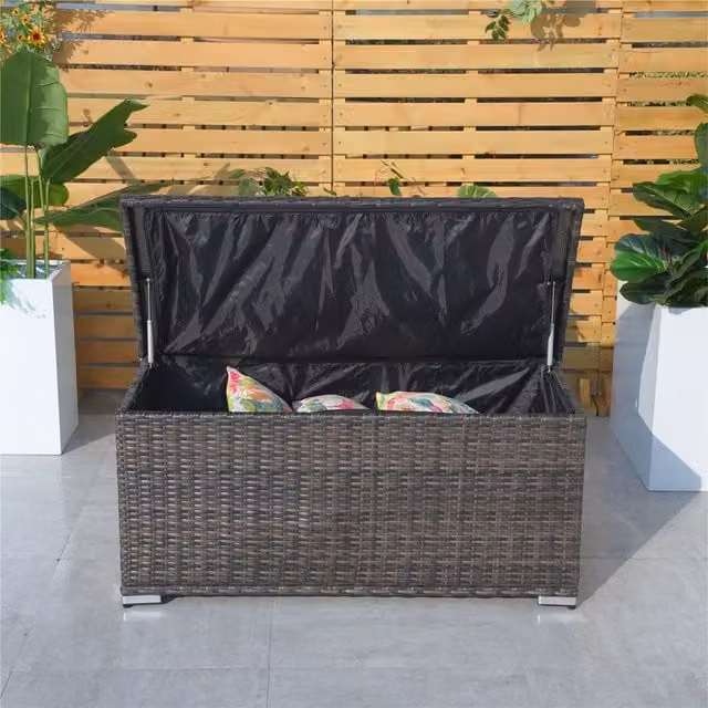 Direct Wicker Brown Rattan and Aluminium Outdoor Storage Box for Garden and Patio, W/D/H: 56 x 56 x 56 cm