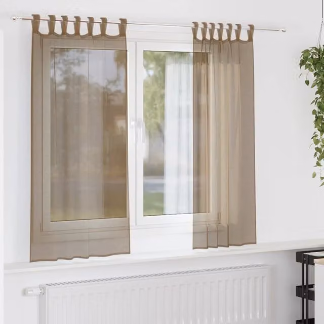 Berkfield Home Transparent Voile Fabric Curtains with Tabs, 2 Pack, Brown, W: 140 cm, H: 140 cm – 1
