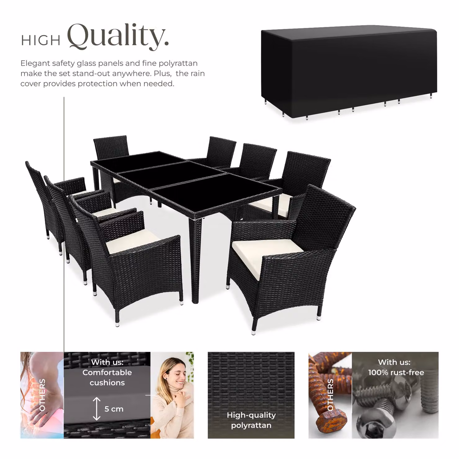 tectake Menorca Garden Table and Chairs Set in Black – 3