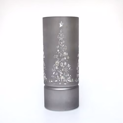 Shatchi Grey and Gold Etched Glass Cylinder Vase Table Lamp with LED Fairy Lights, Height: 22 cm – 2