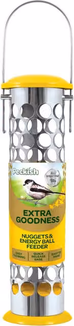 Peckish Daily Goodness Seed Nugget Feeder in Yellow and Orange with Stainless Steel