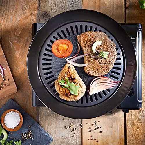 Milestone Camping 63959 Non-Stick Grill Plate with Drip Pan and Bottle Opener Handle, Black, W: 32.0 cm, D: 31.8 cm – 2