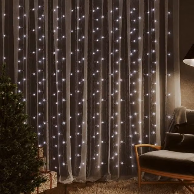 Berkfield Home LED Curtain Fairy Lights, Cool White, 300 LED, 3 x 3 m