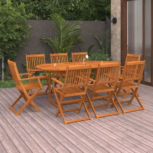 Berkfield Home 9 Piece Brown Acacia Wood Oval Garden Dining Set – 1