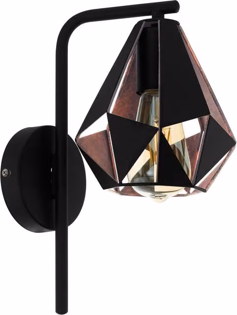Loops Geometric LED Wall Light in Black and Antique Copper with E27 Bulb Holder – 1