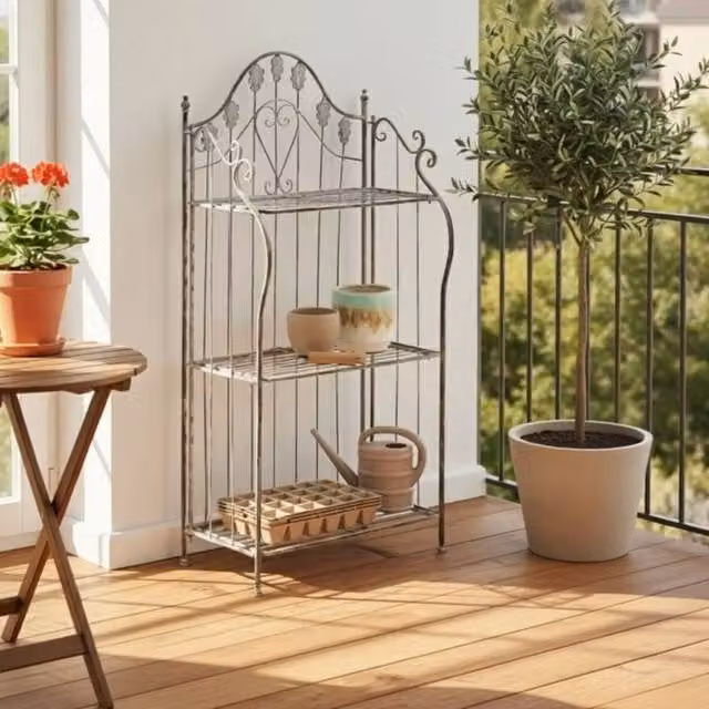 Wyld and Coco Grey Iron Freestanding Folding Plant Shelf, W: 59 cm, D: 30 cm – 1
