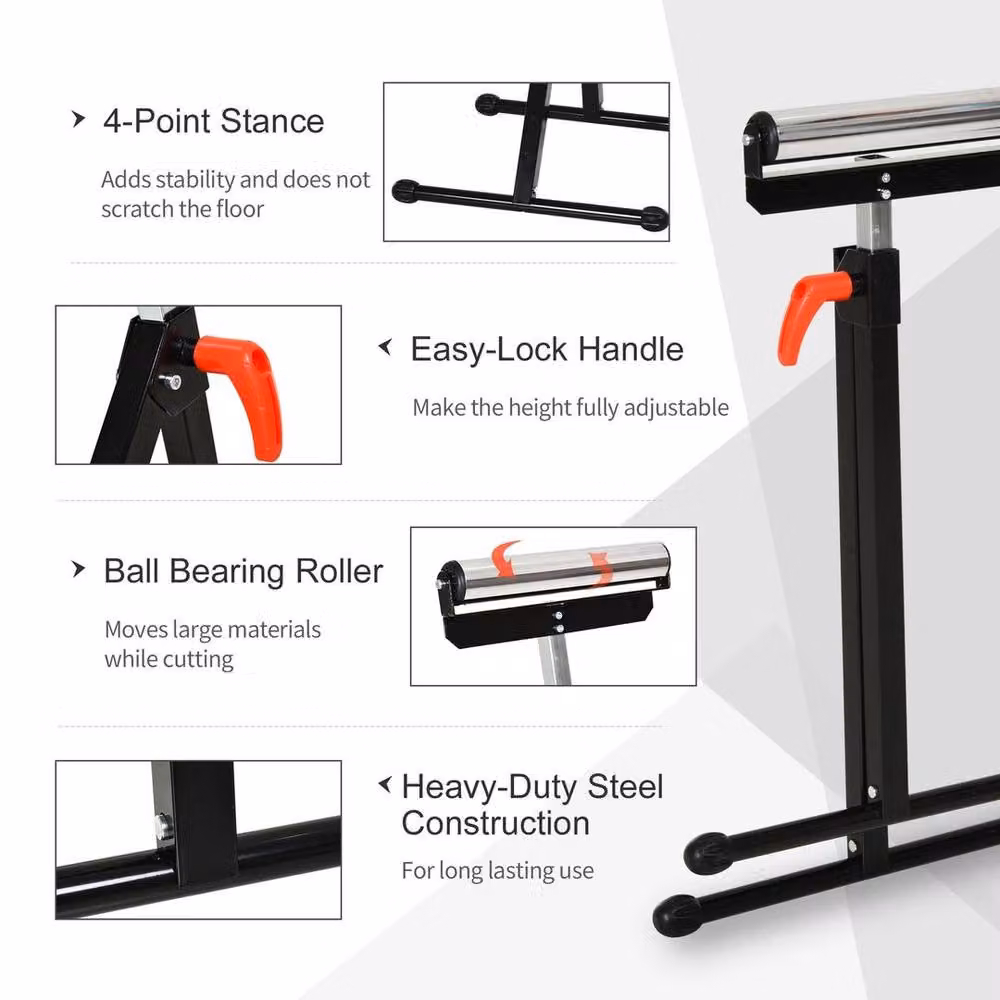 FLAVORA Metal Woodworking Roller Stand and Wood Work Rest in Black, W: 52 cm, L: 1000 cm – 3