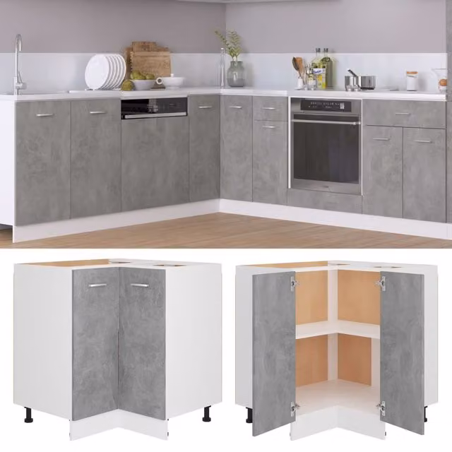 Berkfield Home Modern Corner Bottom Kitchen Cabinet in Grey Matt Engineered Wood W/D/H: 75.5 x 75.5 x 80.5 cm – 1