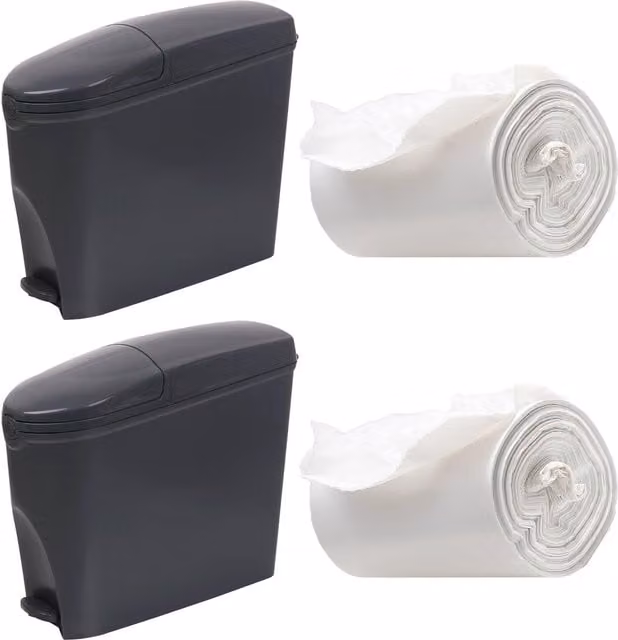 ProKleen Grey Pedal Operated Toilet Sanitary Bin with 2 x 20L Capacity and 100 Bin Liners – 1