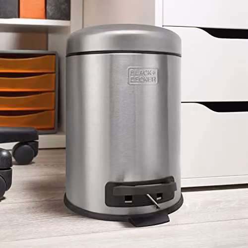 BLACK+DECKER 5L Dome Shaped Stainless Steel Pedal Bin with Soft Close Lid in Cool Grey