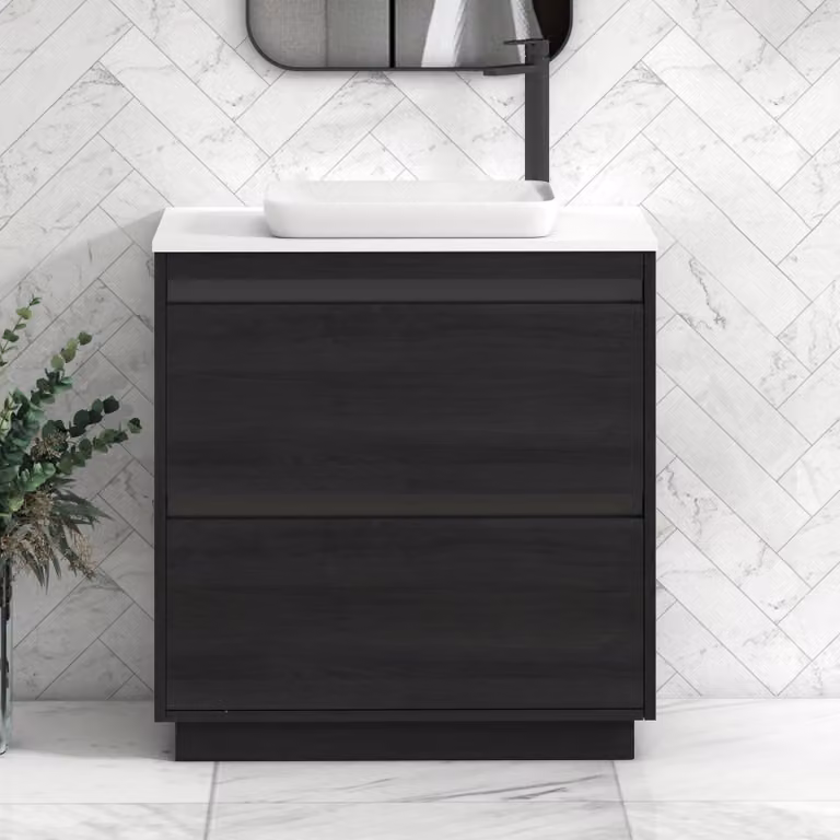 Royal Bathrooms Orion 800mm Hale Floor Standing Vanity Unit in White with Qubix Basin and Black Accent Trim