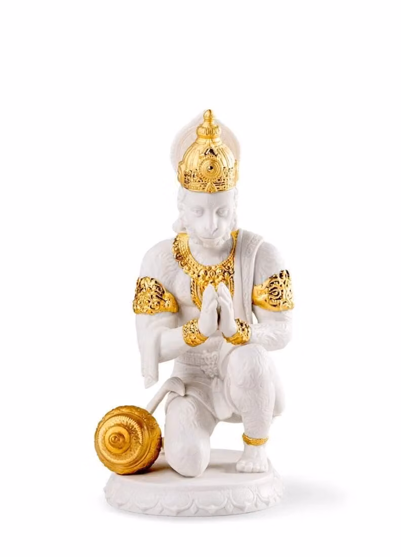 Lladró Hanuman Porcelain Sculpture in White and Gold