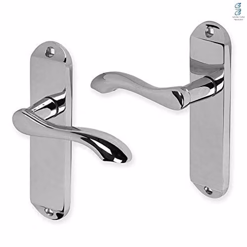 Golden Grace Long Backplate Set Latch Door Handles with Hinges in Chrome