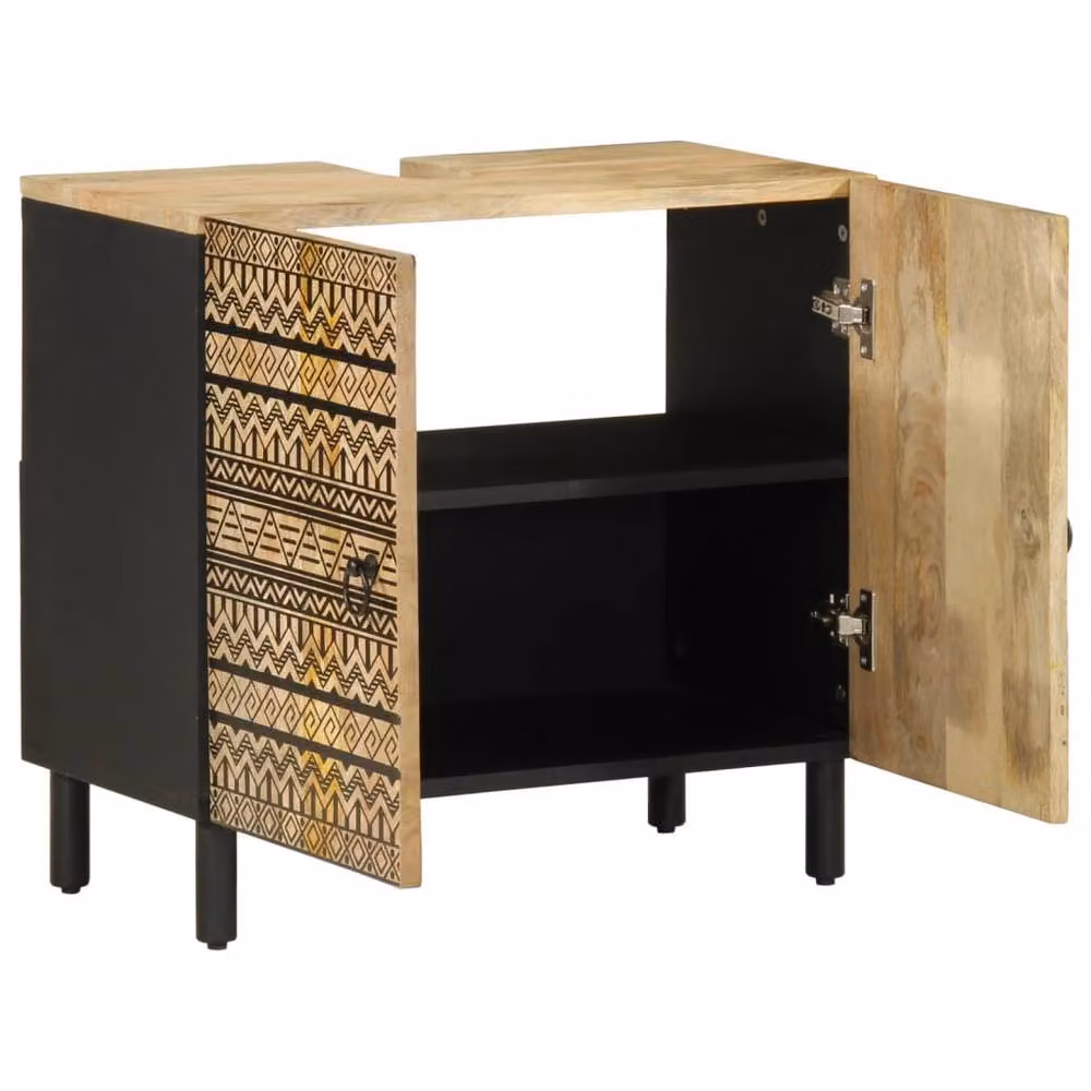 Berkfield Home Black Retro Freestanding Bathroom Sink Cabinet in Solid Mango Wood W/D/H: 62 x 33 x 58 cm – 2