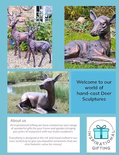 Inspirational Gifting Doe and Baby Fawn Laying Deer Garden Ornament Sculpture, Aged Bronze Finish Resin, H 46.0 cm x W 40.0 cm x D 40.0 cm – 5