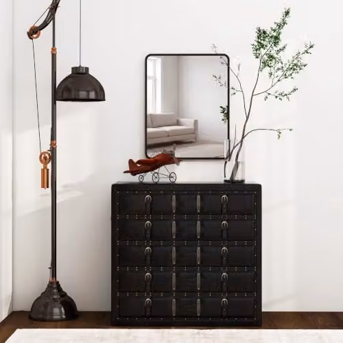 HOMCOM Modern Rectangular Wall Mirror with Black Metal Frame, W/H: 50 x 50 cm – 7