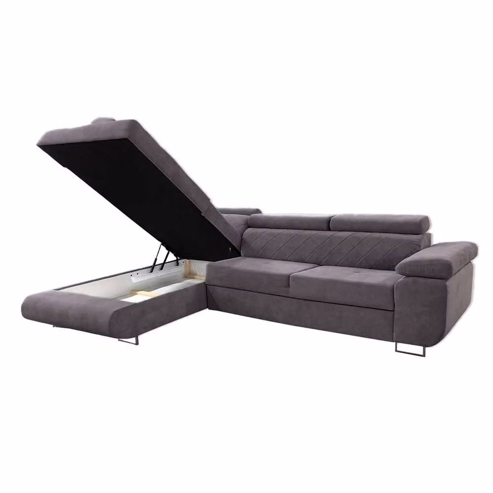 Sliding Wardrobes 4U Modern Plush Velvet Left Corner Sofa Bed in Grey with Matching Ottoman and Adjustable Headrests – 2