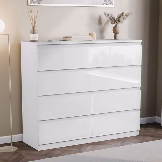 Vida Designs Glinton Gloss 8 Drawer Chest of Drawers in White
