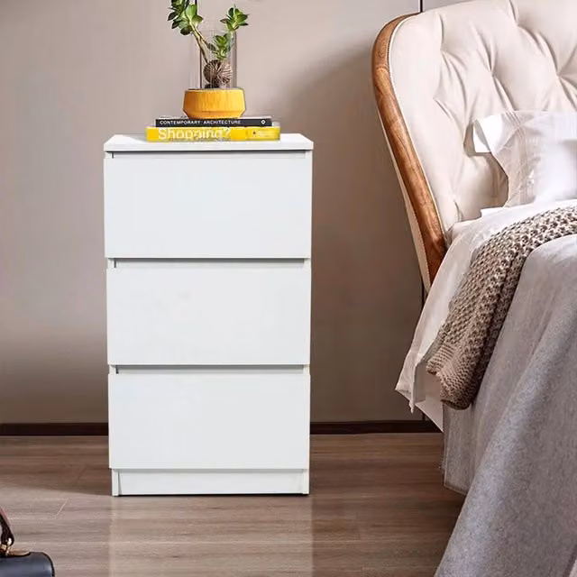 EONLION White 3 Drawer Wooden Bedside Storage Furniture, Width: 100 cm