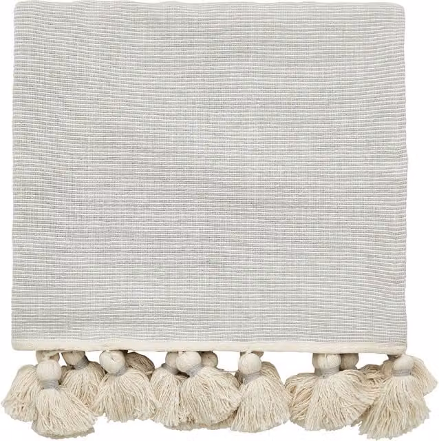 Morris & Co. Pure Torshavn Woven Cotton Throw with Fringes in Silver and White