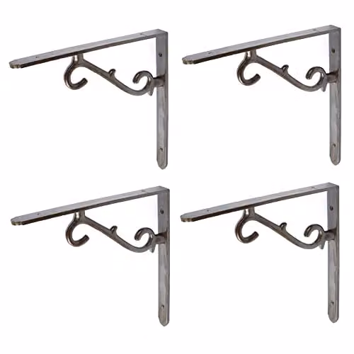 Hammer and Tongs Scroll Iron Shelf Bracket, Pack of 4, Grey Matt Raw, Diameter: 205 mm – 1