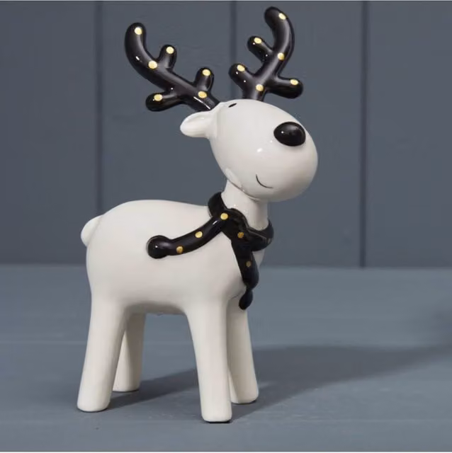 KDMD Large Black and White Ceramic Deer Tabletop Decoration