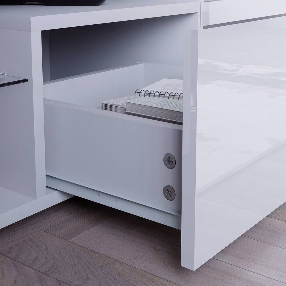 HD Designs Vida Designs Luna Modern 2 Drawer LED TV Unit in White with Integrated Lighting and Glass Details – 7