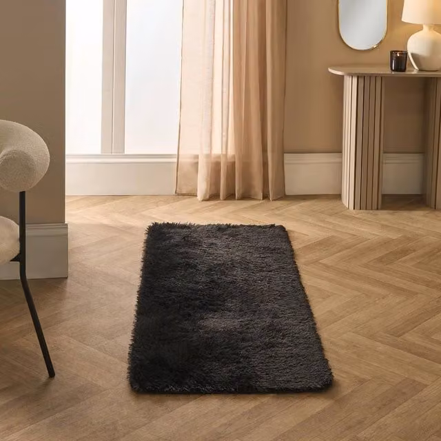 OHS Black Modern Shaggy Runner Rug, Non-Slip Faux Fur Polyester Floor Mat, W/D/H: 60 x 150 x 1 cm – 8