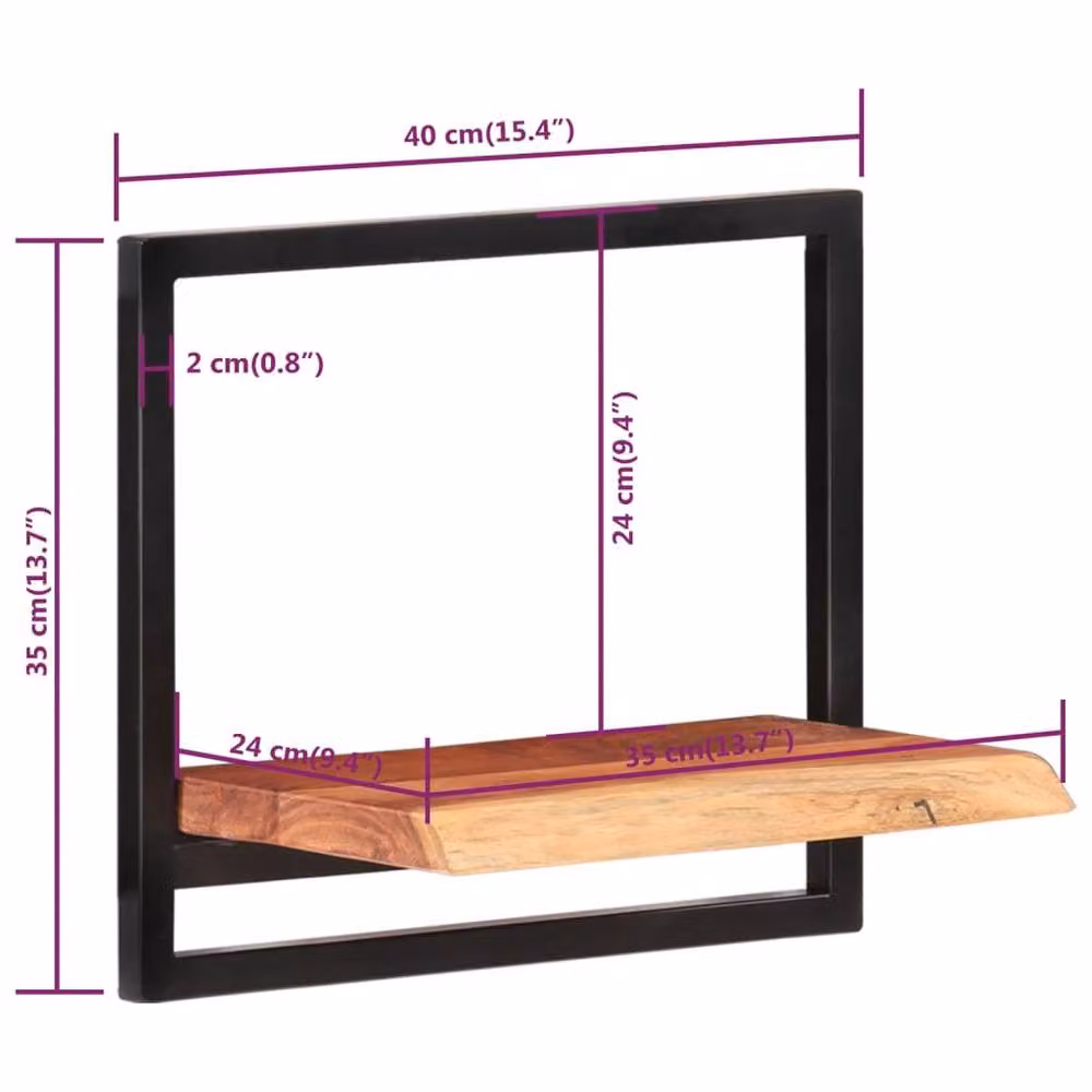 Berkfield Home Set of 2 Industrial Wall Mounted Shelves in Brown Acacia Wood and Steel, W/D/H: 40 x 24 x 35 cm – 6