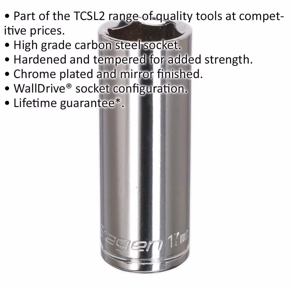 Loops 17mm Chrome Plated Deep Drive Socket 3/8 inch Square Drive in Silver Steel – 2
