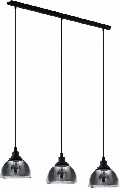 Loops Suspended Pendant Light in Black with Transparent Glass Shade, E27, 3x60W, Height Adjustable – 1