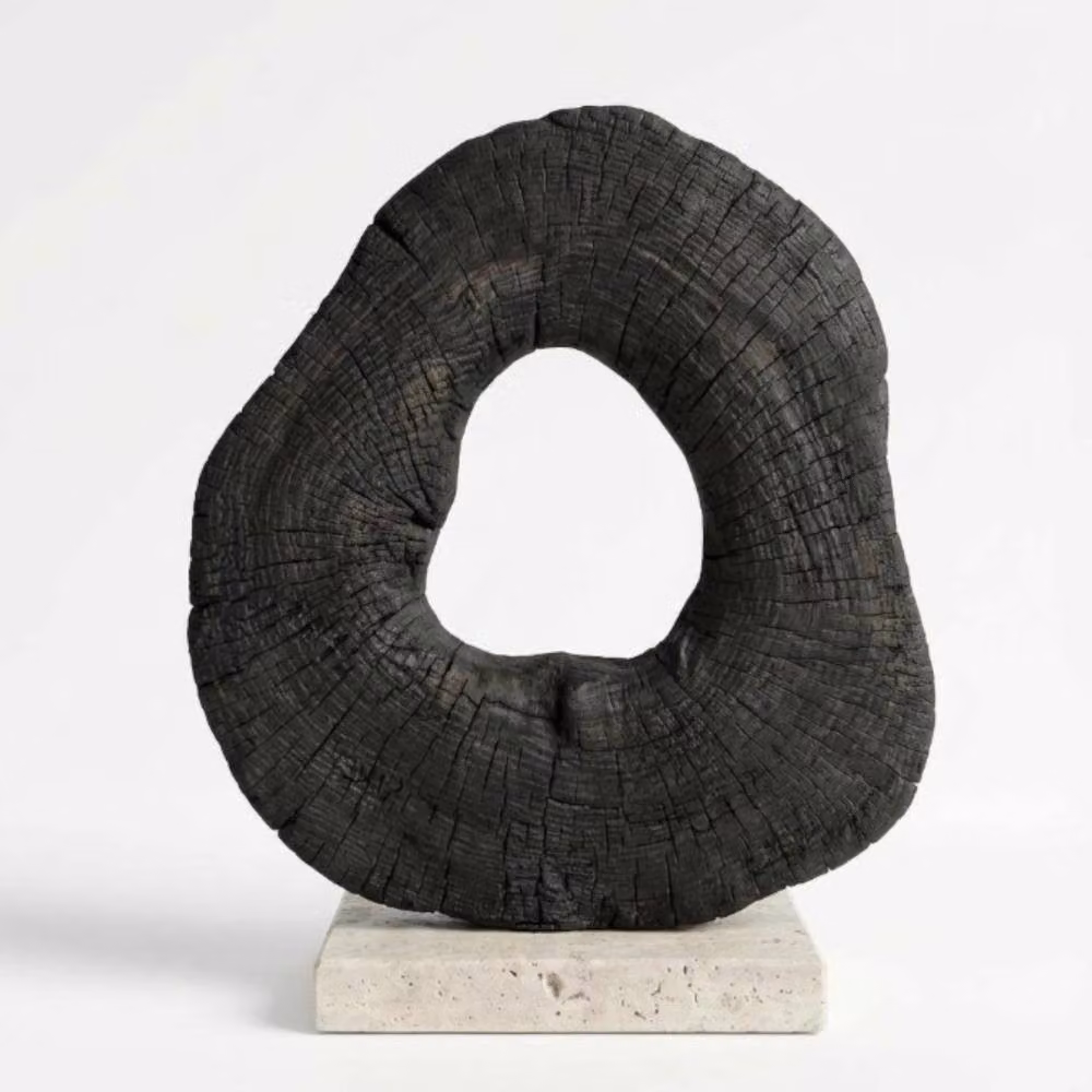 Garden Greatness Noire Abstract Mango Wood and Stone Tabletop Sculpture in Black and Multicolour, W/D/H: 28.0 x 28.0 x 25.0 cm – 2