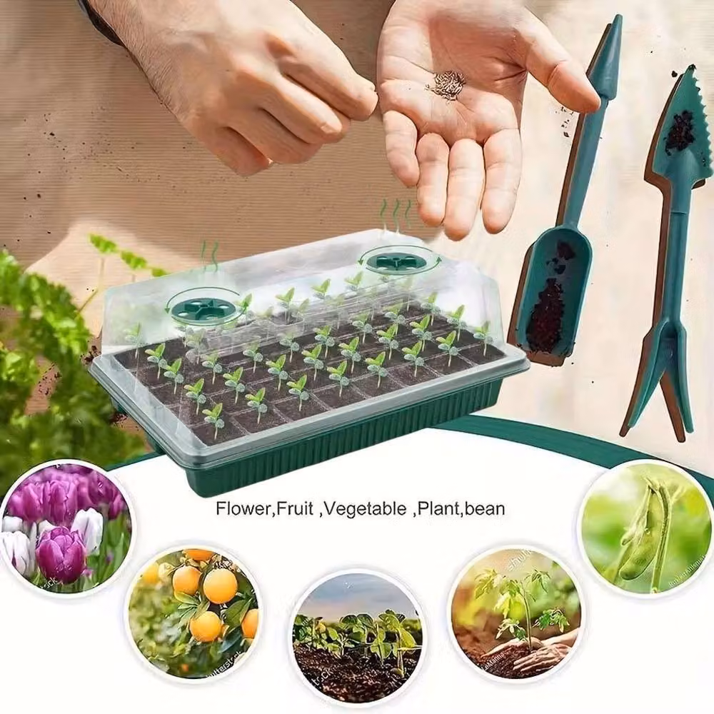 SPETLEK Green 2x 40 Cell Seed Starter Tray and Grow Light Planter Set – 5