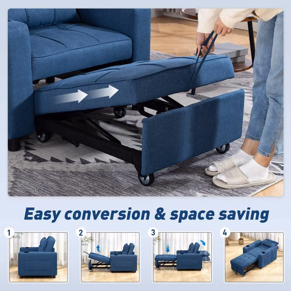 HOMCOM 3-in-1 Convertible Sofa Bed and Sleeper Chair with Adjustable Backrest in Dark Blue – 4