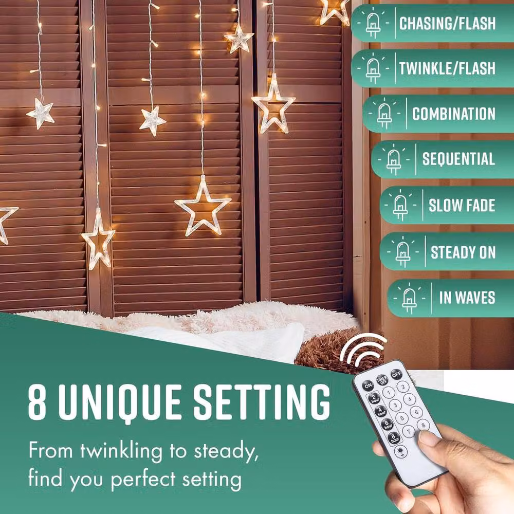 GloBrite Christmas Curtain Lights with 12 Stars and 138 Warm White LED Lights for Indoor Decoration – 4