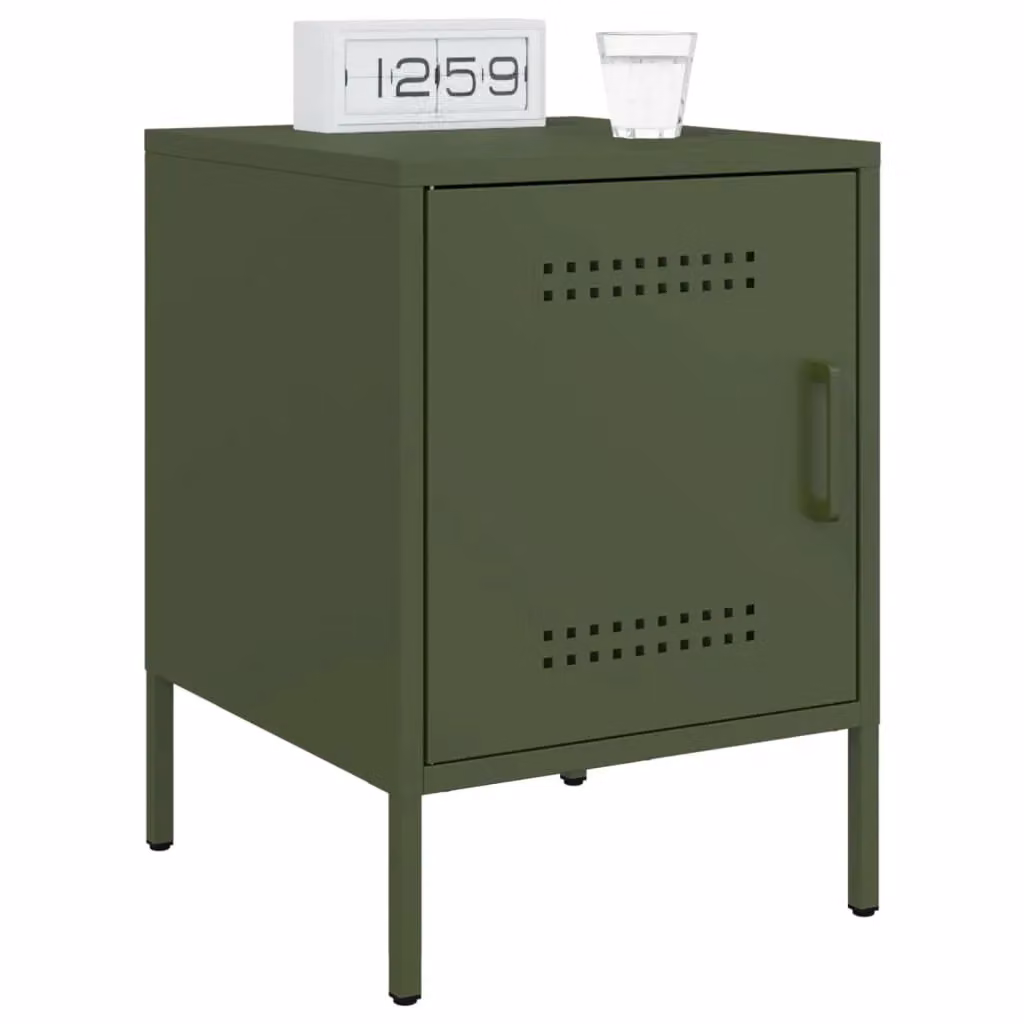 Berkfield Home Set of 2 Industrial Metal Bedside Cabinets in Matt Olive Green, W/D/H: 36 x 39 x 50.5 cm – 3