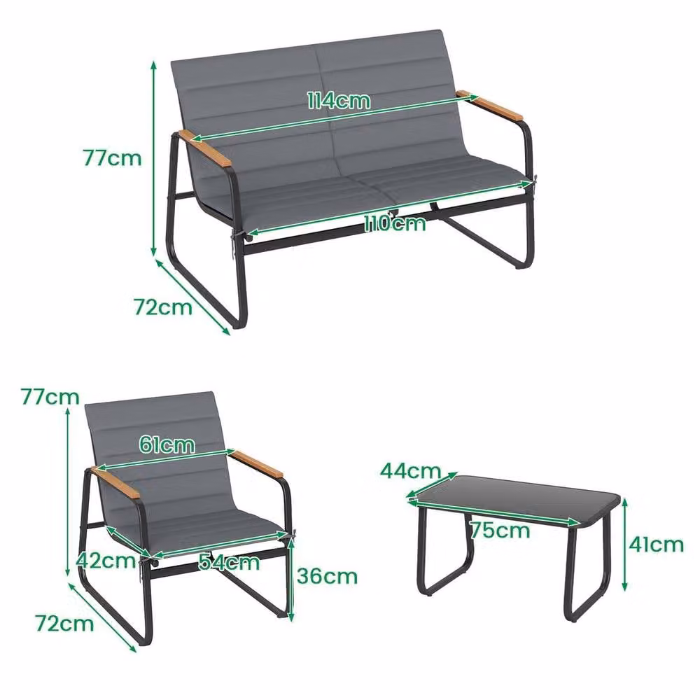 KORVIXA 4 Piece Grey Outdoor Patio Conversation Furniture Set – 2