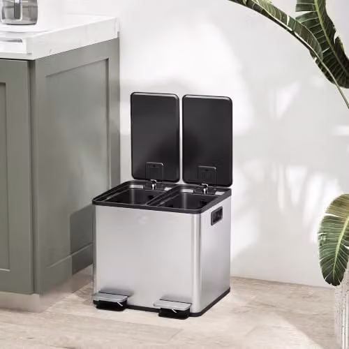 HOMCOM Dual Kitchen Pedal Bin with Soft Close Lids and Odour Filter, Stainless Steel, Silver Tone, W/D/H: 43.2 x 30.0 x 36.6 cm – 7