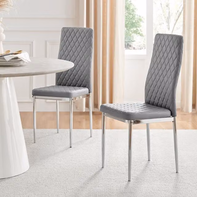 FurnitureboxUK Set of 6 Milan Faux Leather Dining Chairs with Chrome Legs in Grey – 2