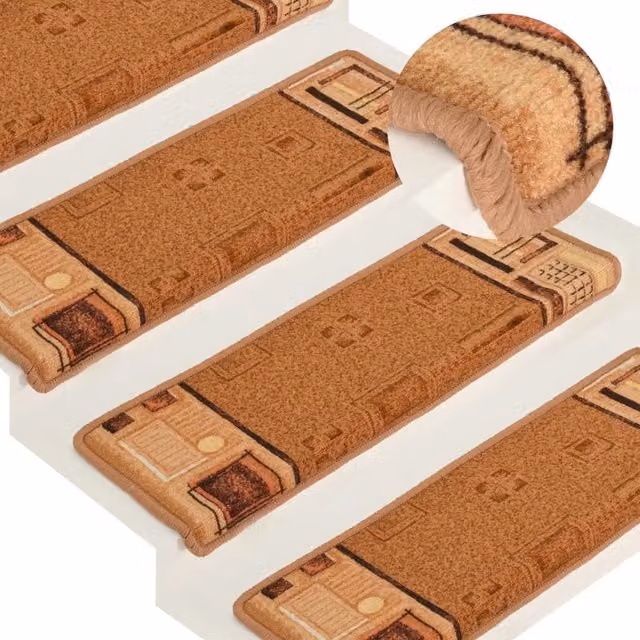 Berkfield Home Self-adhesive Stair Mats, 10 Pieces, Beige, W: 65 cm, D: 21 cm, H: 4 cm – 1