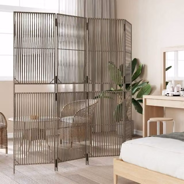 Berkfield Home 4 Panel Grey Poly Rattan and Steel Room Divider – 1
