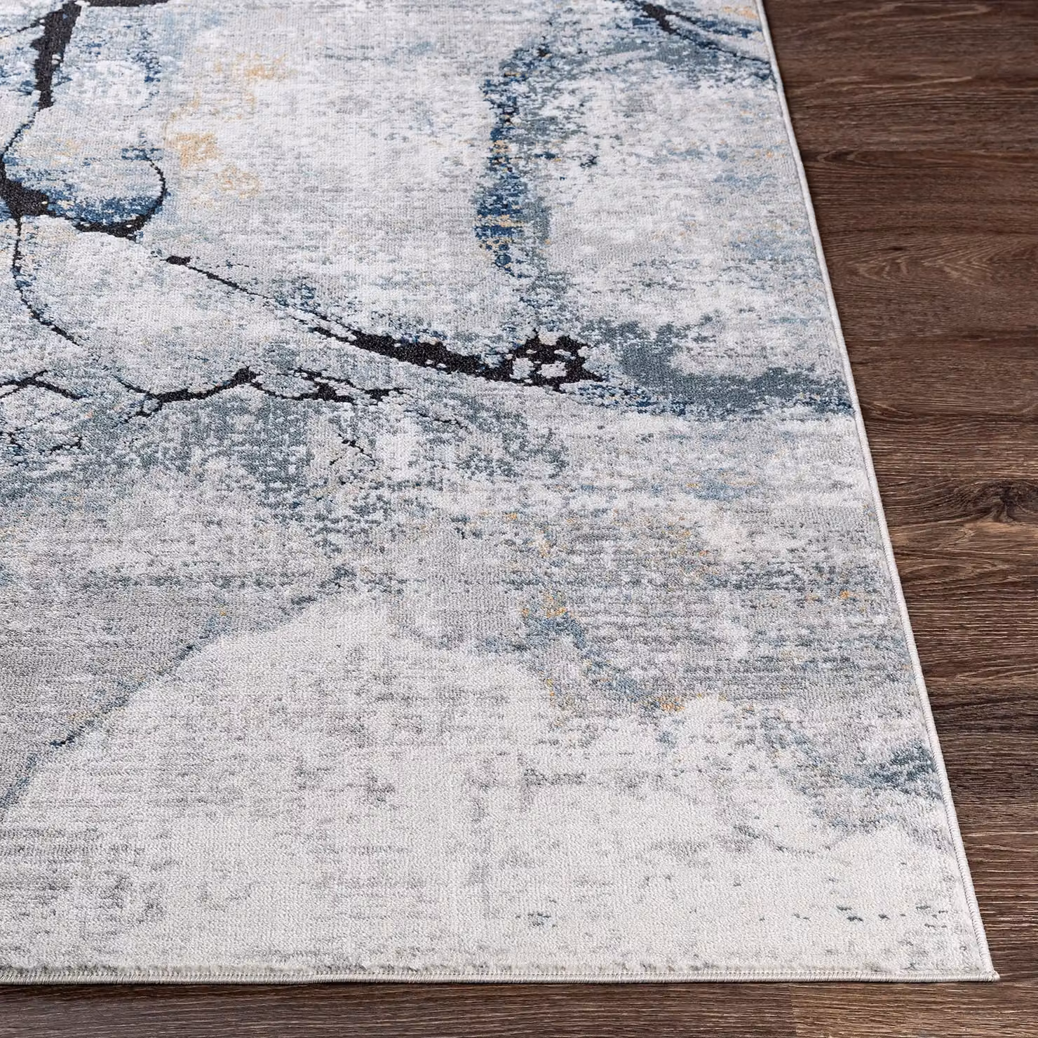 Livabliss Jolie Abstract Modern Marble Rug in Dark Blue, Grey, Brown and Ivory, W: 90 cm, D: 60 cm, H: 1 cm – 4