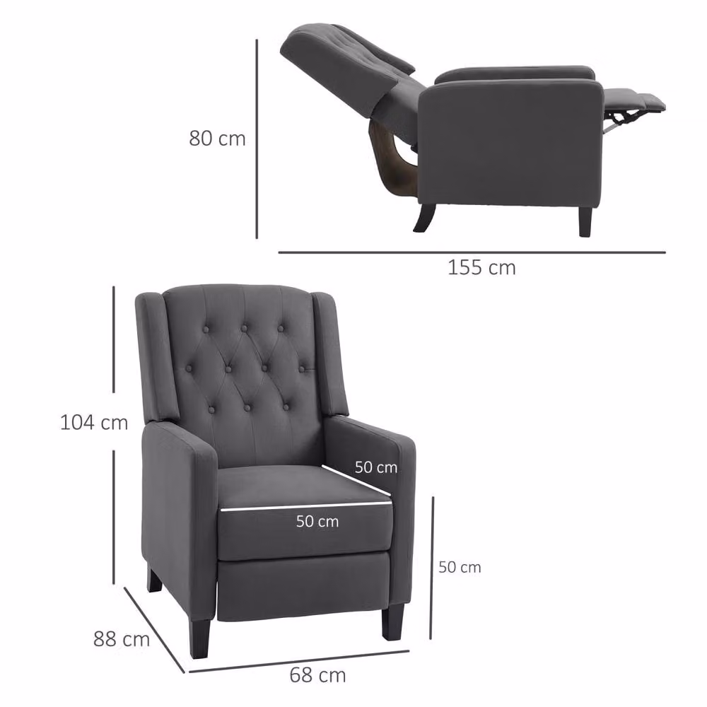 Wyld Haus Lino Microfibre Button Tufted Wingback Recliner Armchair in Grey – 3