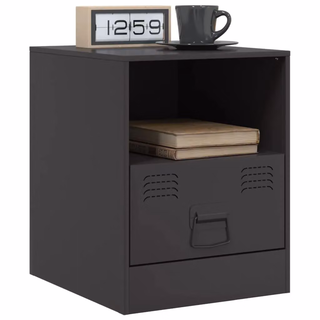 Berkfield Home Set of 2 Black Metal Bedside Cabinets, W/D/H: 34.5 x 39 x 44 cm – 2