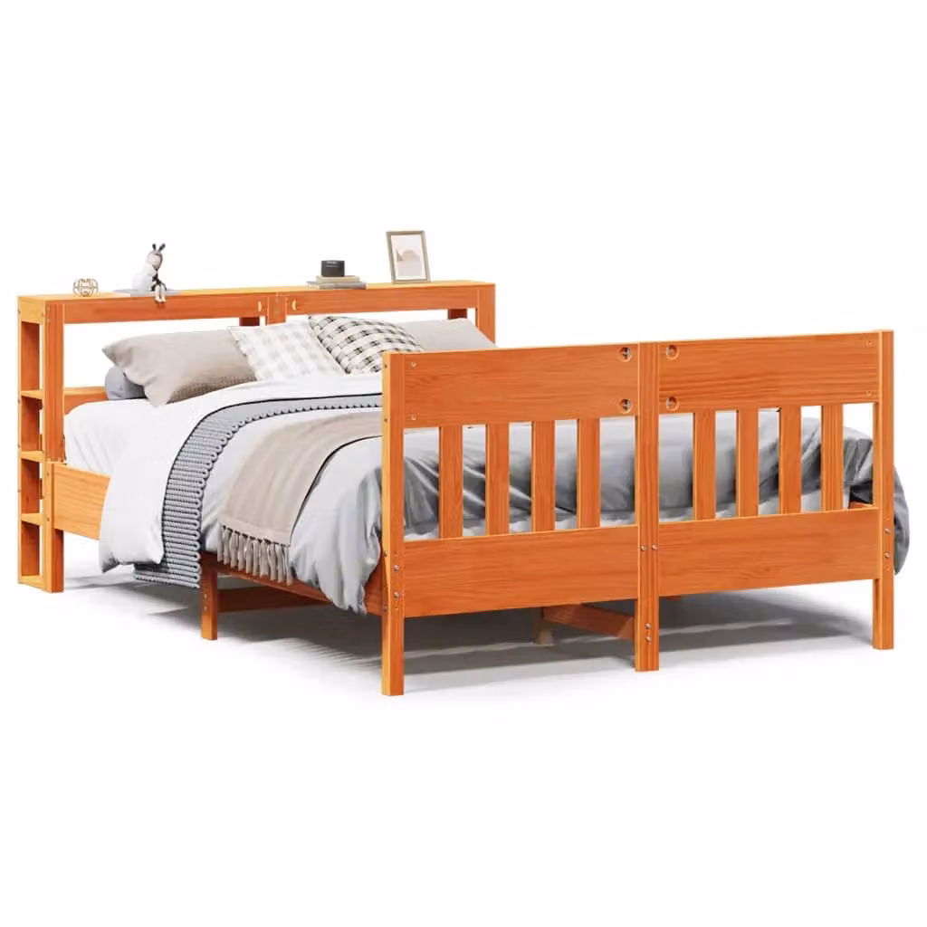 Berkfield Home Small Double Solid Wood Pine Bed Frame in Waxed Brown, W/D/H: 120 x 200 cm – 2