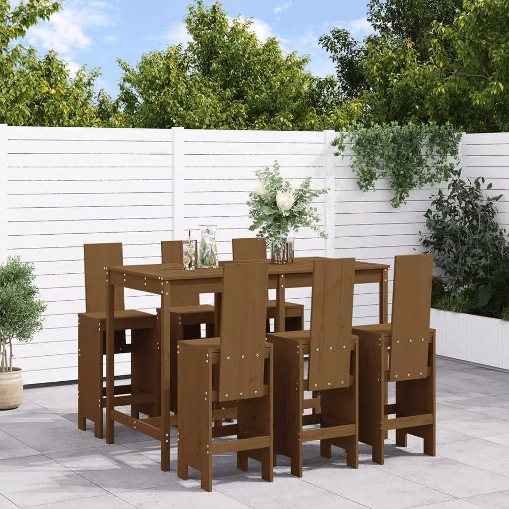Berkfield Home Beautiful 7 Piece Garden Bar Set in Honey Brown Solid Pine Wood – 2