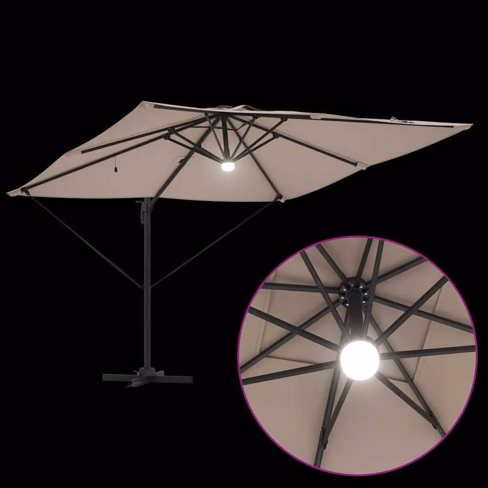 Berkfield Home Roma Cantilever Parasol with LEDs in Taupe Beige, Aluminium, W/D/H: 286 x 285 x 270 cm – 6
