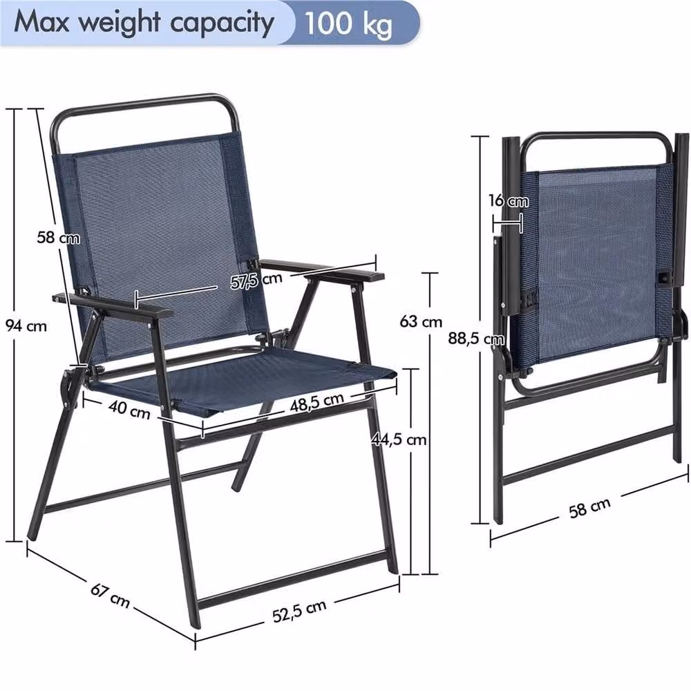 Kelvenix Set of 2 Foldable Metal Outdoor Dining Chairs in Navy Blue – 2