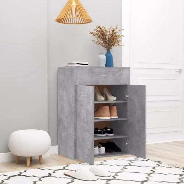 Berkfield Home Concrete Grey Shoe Cabinet with Doors and Drawers, W/D/H: 60 x 35 x 84 cm – 1