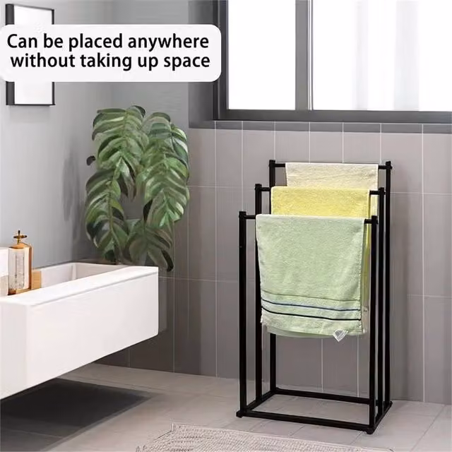 Nordara Black 3-Tier Metal Bathroom Towel Rack, W: 45 cm, H: 75 cm